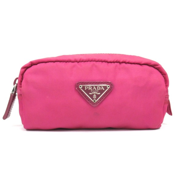 PRADA Prada nylon pouch bag with triangle logo and triangular plate, pink, fo...